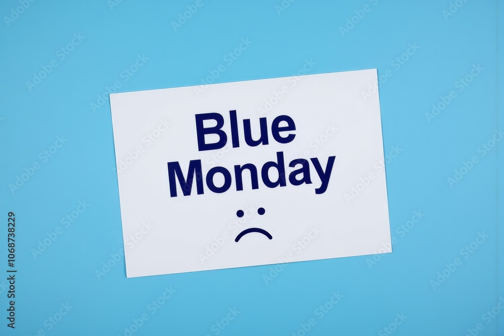 Blue monday concept with sad face on minimalist background reflecting seasonal mood. Blue monday concept with sad face on minimalist background reflecting seasonal mood.