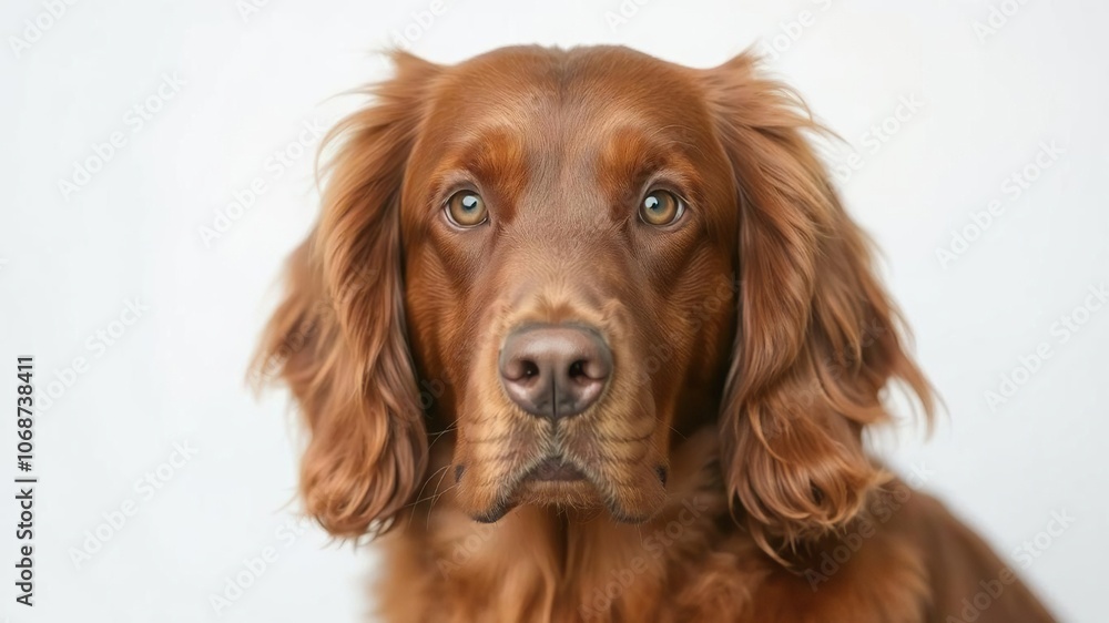Portrait of an adorable Irish setter with shiny red fur and soulful brown eyes, intelligent Portrait of an adorable Irish setter with shiny red fur and soulful brown eyes, intelligent