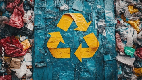 Close-up of Recycling Sign with Arrows photo