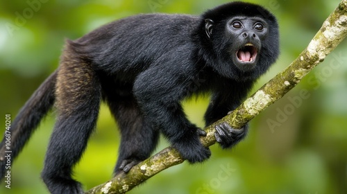 Howler Monkey Calling in Morning Light through Foliage photo