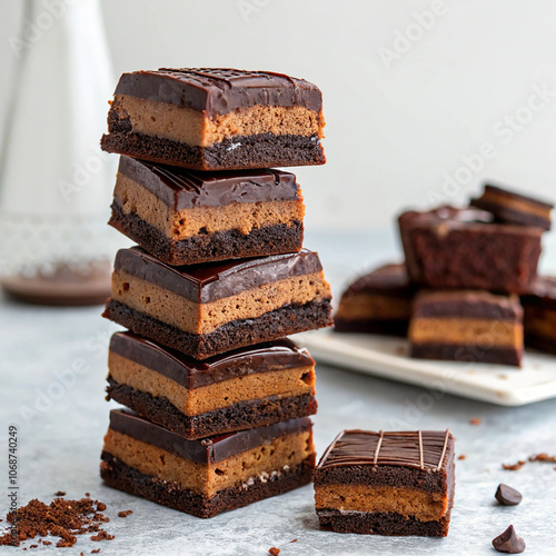 Pieces of dark chocolate bar isolated on white,Chocolate thins with white cream filling isolated on white