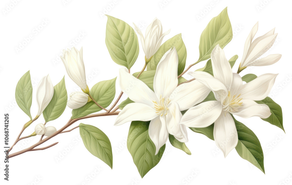 Obraz premium PNG Botanical illustration jasmine flower blossom plant.