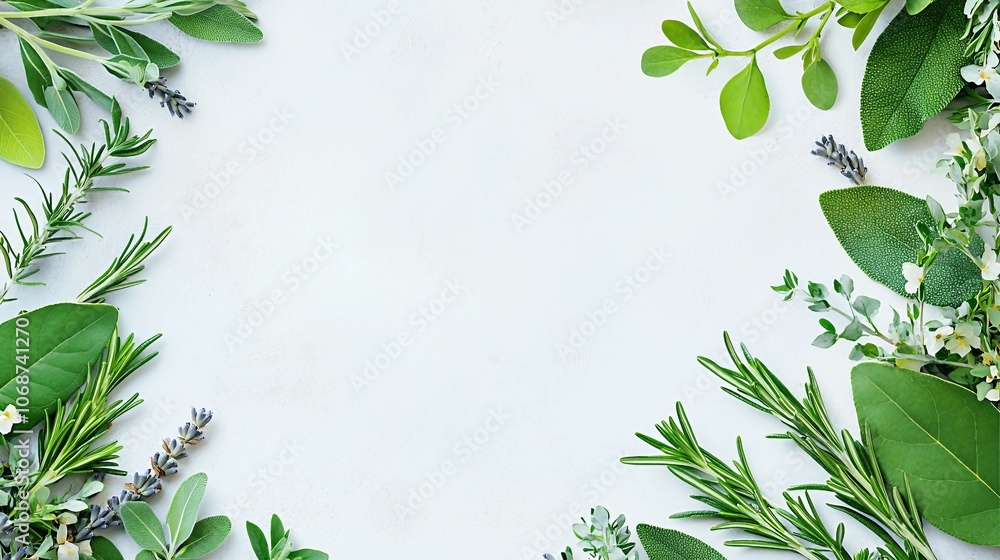 Fresh Herbs and Greens Frame for Cooking or Design Fresh Herbs and Greens Frame for Cooking or Design