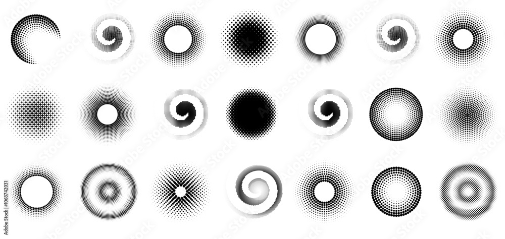 Set of halftone monochrome circles. Vector illustration. Set of halftone monochrome circles. Vector illustration.