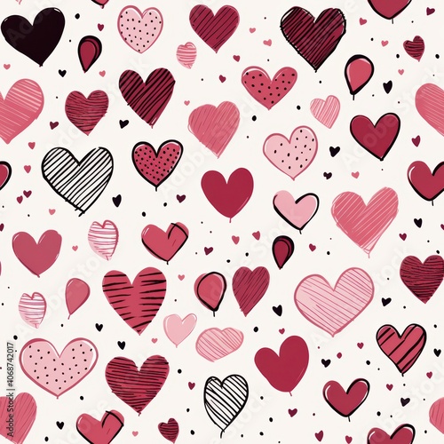 Valentine's day background with hand-drawn hearts and balloons