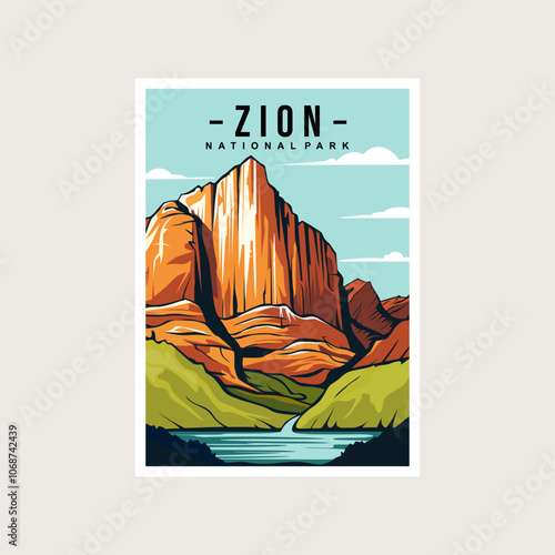 Zion National Park poster vector illustration design, canyon and river poster