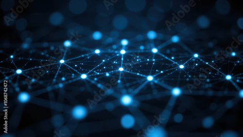 A close-up photograph of an intricate digital network or circuitry with blue lights, representing a concept related to cybersecurity and connectivity.