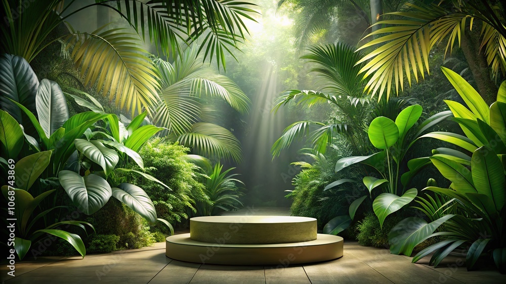 Fototapeta premium Tropical Forest Podium Product Presentation AI Photography