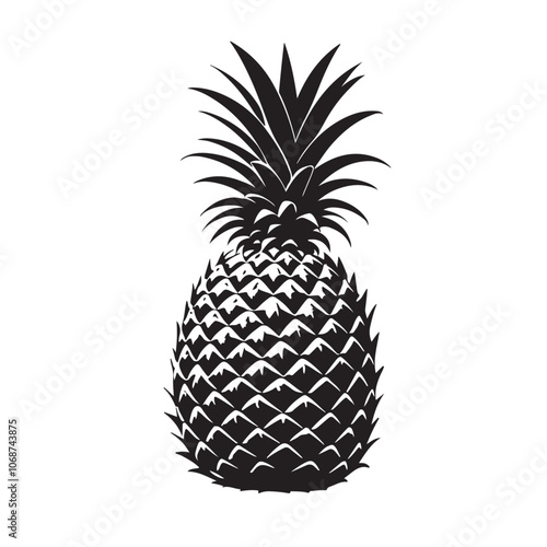 Black and white pineapple drawing vector silhouette isolated on a white background