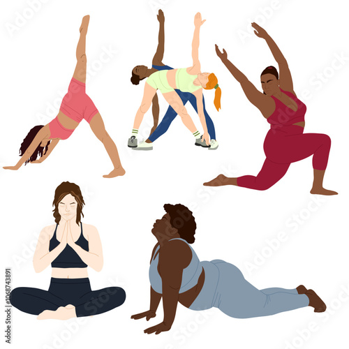 women doing yoga poses set vector