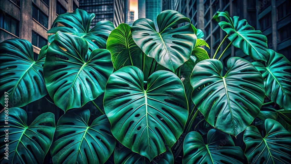 Urban Exploration Monstera Leaf Pattern, Green Jungle Aesthetic Urban Exploration Monstera Leaf Pattern, Green Jungle Aesthetic