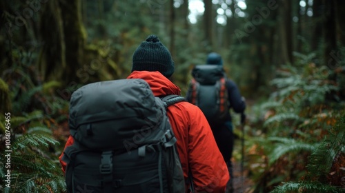 Wallpaper Mural Two hikers exploring a lush forest trail surrounded by vibrant greenery. Torontodigital.ca
