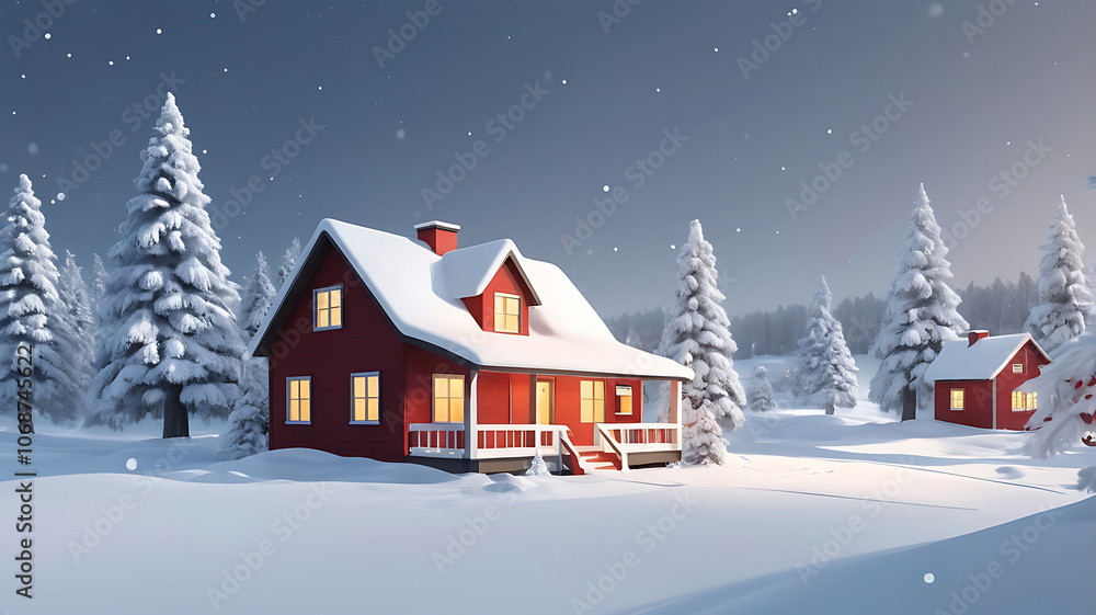 Naklejka premium Traditional happy Christmas decoration house Santa claus village tree season celebration snow house winter landscape.