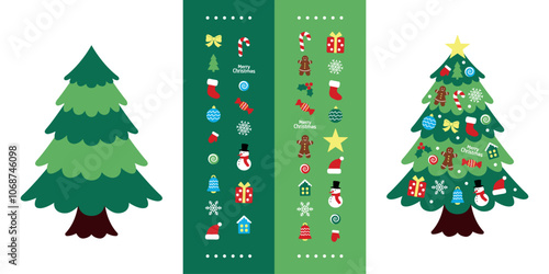 game for kids, decorate a Christmas tree with an example, cut and glue, vector illustration for children activity photo