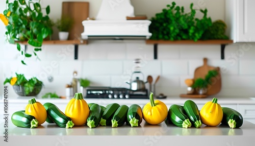 Explore the culinary versatility of fresh squash varieties in a modern kitchen setting photo