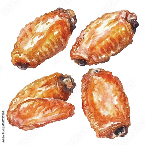 Chicken wings watercolor clipart illustration