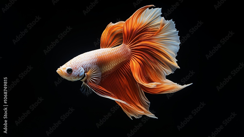 Fototapeta premium A Siamese fighting fish displays vibrant colors while swimming gracefully in a dark environment