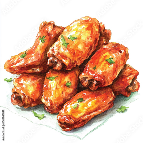 Chicken wings watercolor clipart illustration
