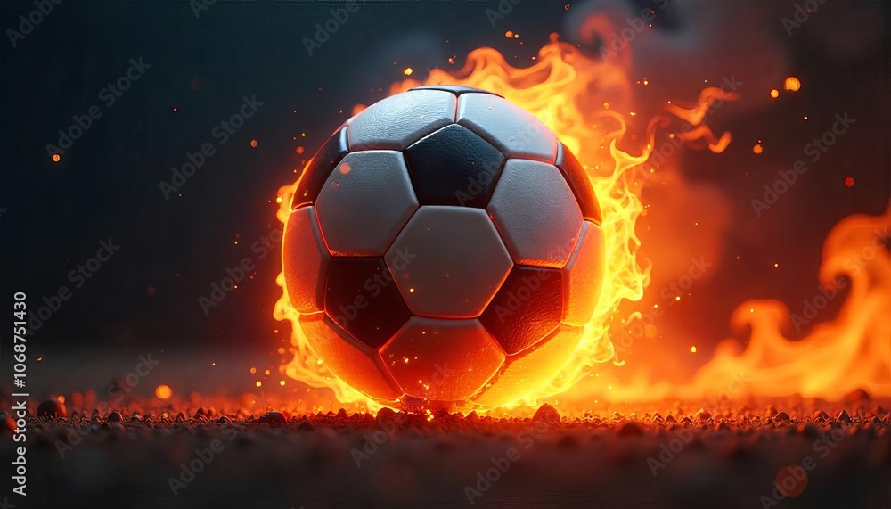 Naklejka premium Fiery Soccer Ball Burst with Embers