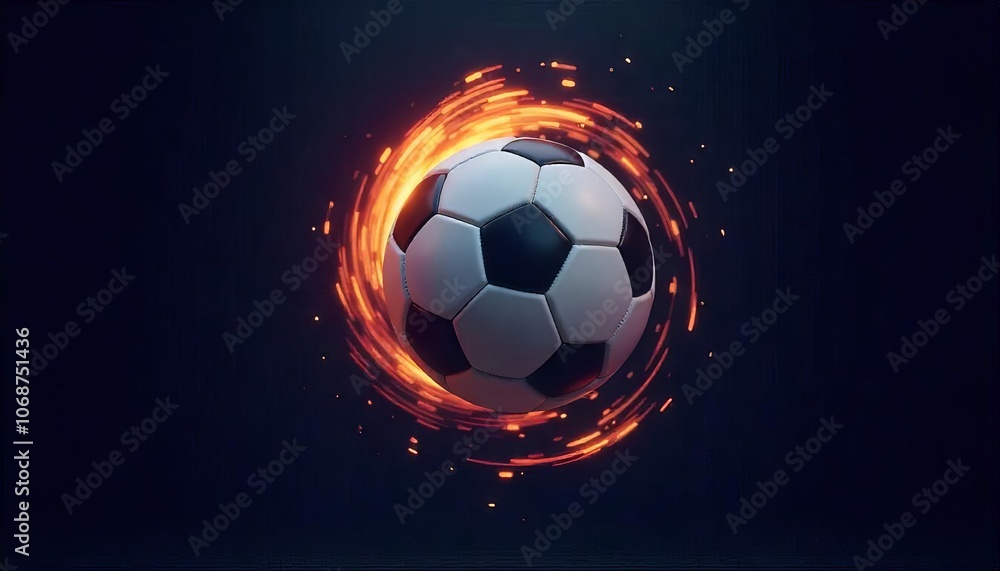 Naklejka premium Glowing Soccer Ball in Fiery Volumetric Scene