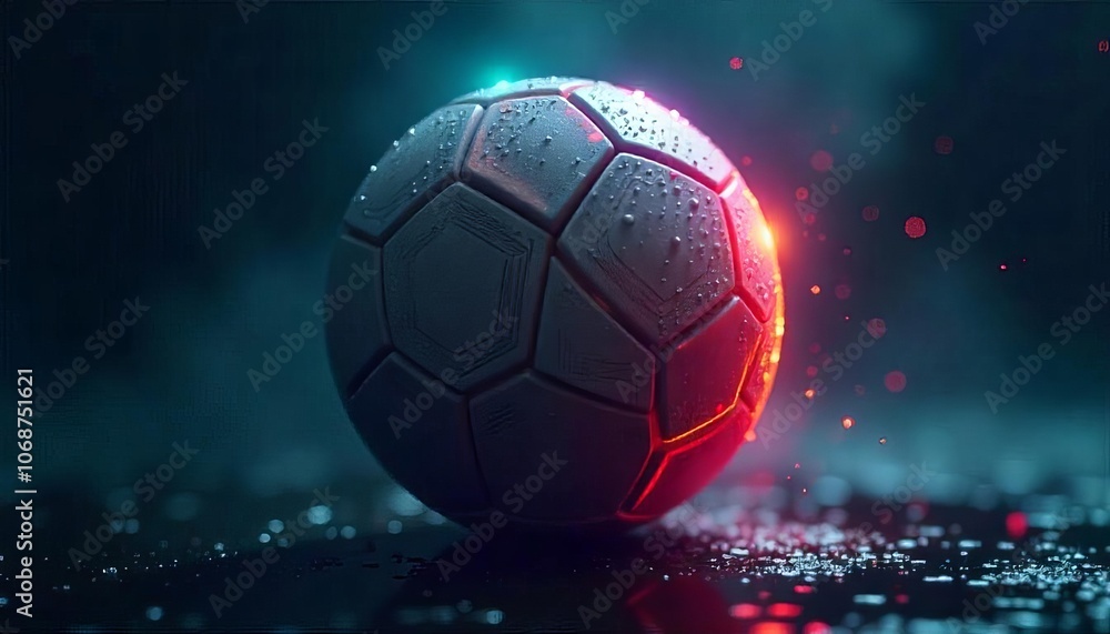 Fototapeta premium Soccer Ball with Intense Green and Purple Glowing Effect