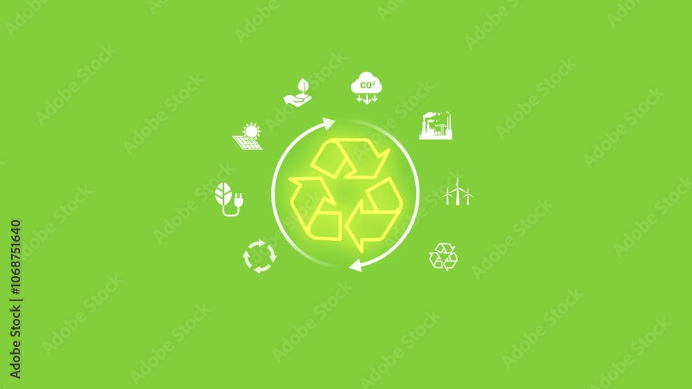 Circular economy concept. Digital infographic loop isolated on green background.Future business growth and environmental sustainability and reduce pollution Circular economy concept. Digital infographic loop isolated on green background.Future business growth and environmental sustainability and reduce pollution
