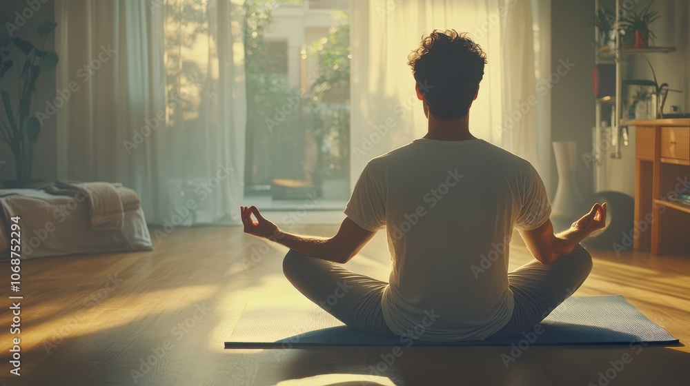 Peaceful Meditation in a Cozy Home Gym Setting Peaceful Meditation in a Cozy Home Gym Setting