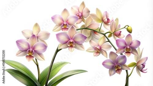 A Delicate Arrangement of Pink and White Orchids with Green Leaves