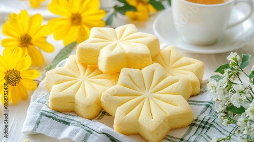 Delightful Butter Cookies with Tea and Flowers