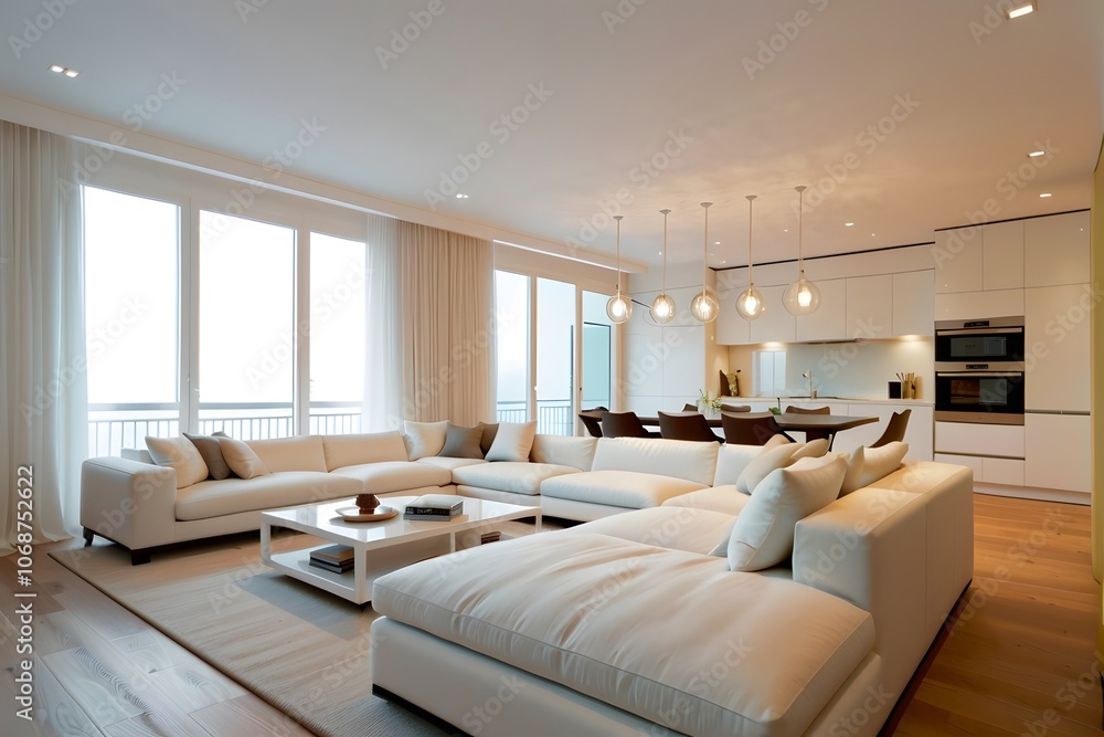 Modern white apartment with comfortable furniture. Modern white apartment with comfortable furniture.