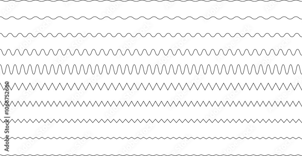 Set of seamless wavy - curvy and zigzag - criss cross horizontal lines. Vector Graphic design elements Set of seamless wavy - curvy and zigzag - criss cross horizontal lines. Vector Graphic design elements