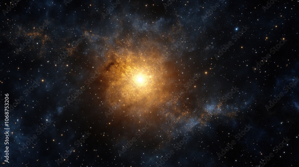 Fototapeta premium Lone Radiant Star in Vast Dark Galaxy, a solitary luminary amidst cosmic darkness, evoking wonder and exploration of the universe.