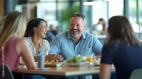 Employees enjoying a break in a lounge area photo