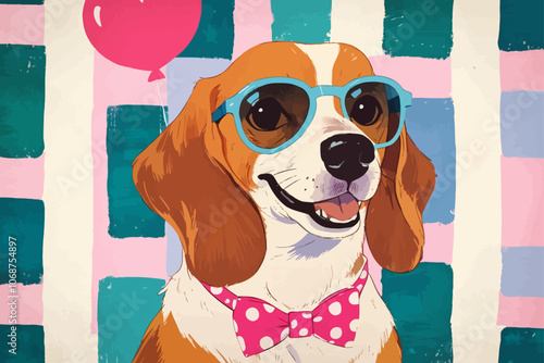 A fun-loving, whimsical, and quirky scene painting of an adorable, cute dog wearing sunglasses Ai generated image