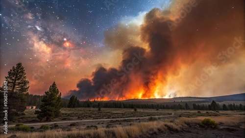 Fiery tendrils of gas and dust stretching across the sky, space exploration, cosmic clouds, star birthplace