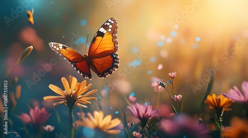 A butterfly on a summer flower.