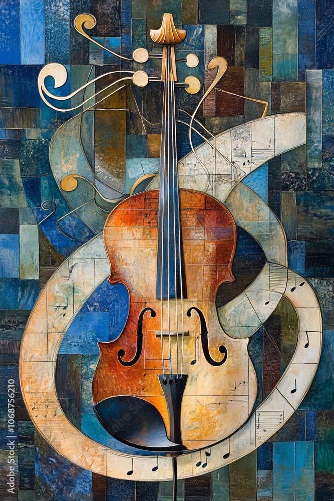 Naklejka premium A stylized image of a violin with musical notes surrounding it