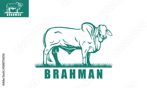 brahman cattle standing logo, silhouette of great big cow vector illustrations