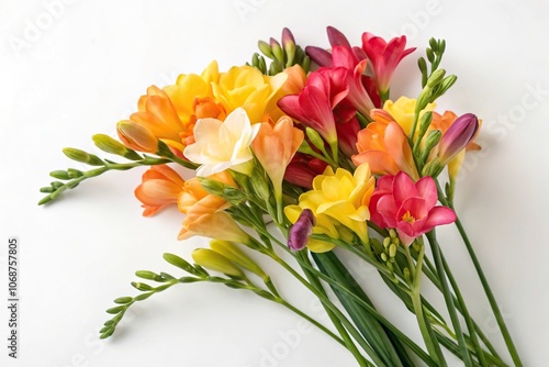 Wallpaper Mural Freesia flower bunch on white background, freesia flowers, flower arrangements, spring flowers, delicate blooms Torontodigital.ca