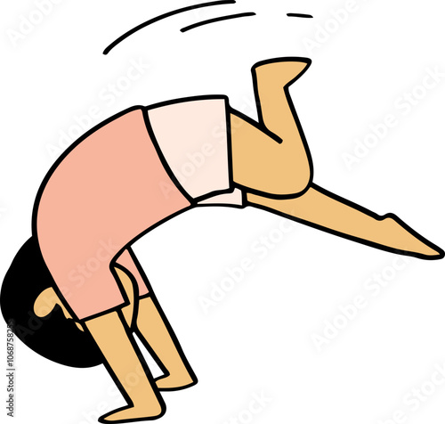 Cartoon Illustration of a Gymnast Performing a Handstand