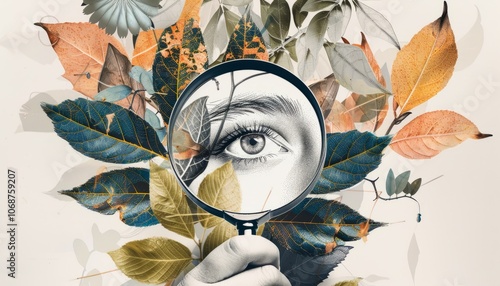 Enhancing Perspective: A Vibrant Collage Featuring a Black and White Girl Holding a Magnifying Glass