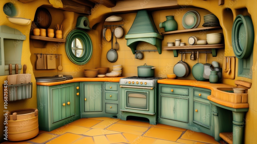 Cozy kitchen with rustic charm and vibrant colors, AI Cozy kitchen with rustic charm and vibrant colors, AI