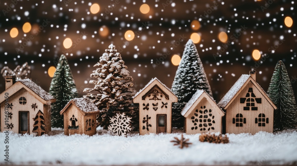 Charming Winter Village Scene with Snowy Trees Charming Winter Village Scene with Snowy Trees