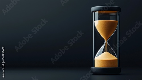 A sand timer is shown on a black background