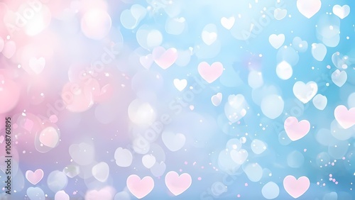 Tender and Romantic Valentine's Day Background with Pastel Pink and Blue Colors and Hearts