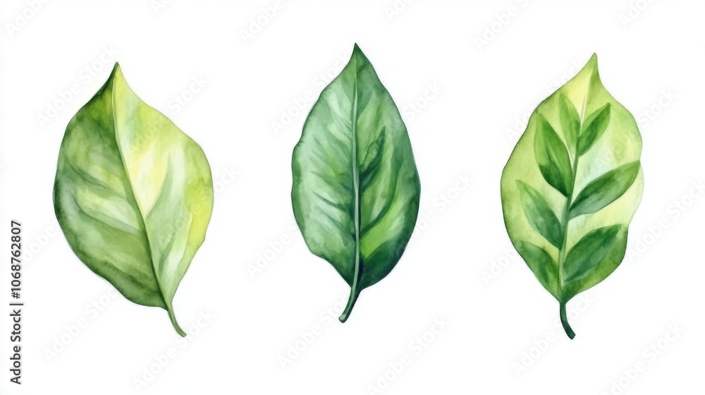 Watercolor Green Leaves Botanical Illustration Watercolor Green Leaves Botanical Illustration