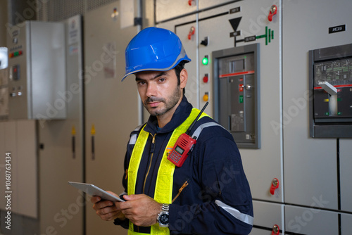 Engineer is working on the basement of high rise building.