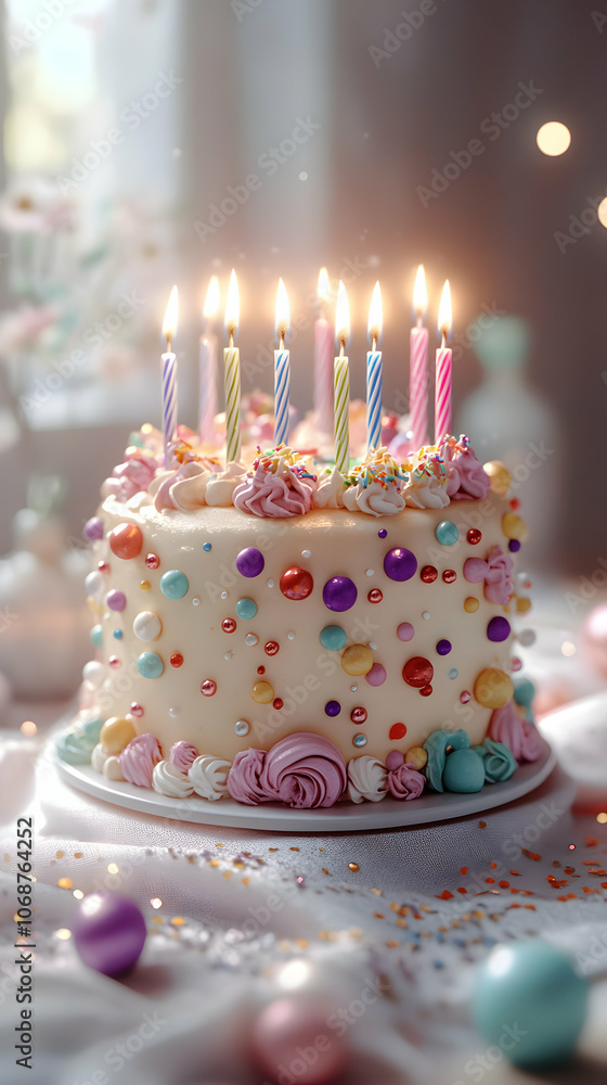 A Festive Birthday Cake with Colorful Sprinkles and Candles A Festive Birthday Cake with Colorful Sprinkles and Candles