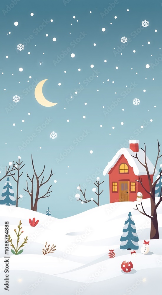 Cozy Red Cabin with Snow Falling on a Snowy Winter Night. Cozy Red Cabin with Snow Falling on a Snowy Winter Night.