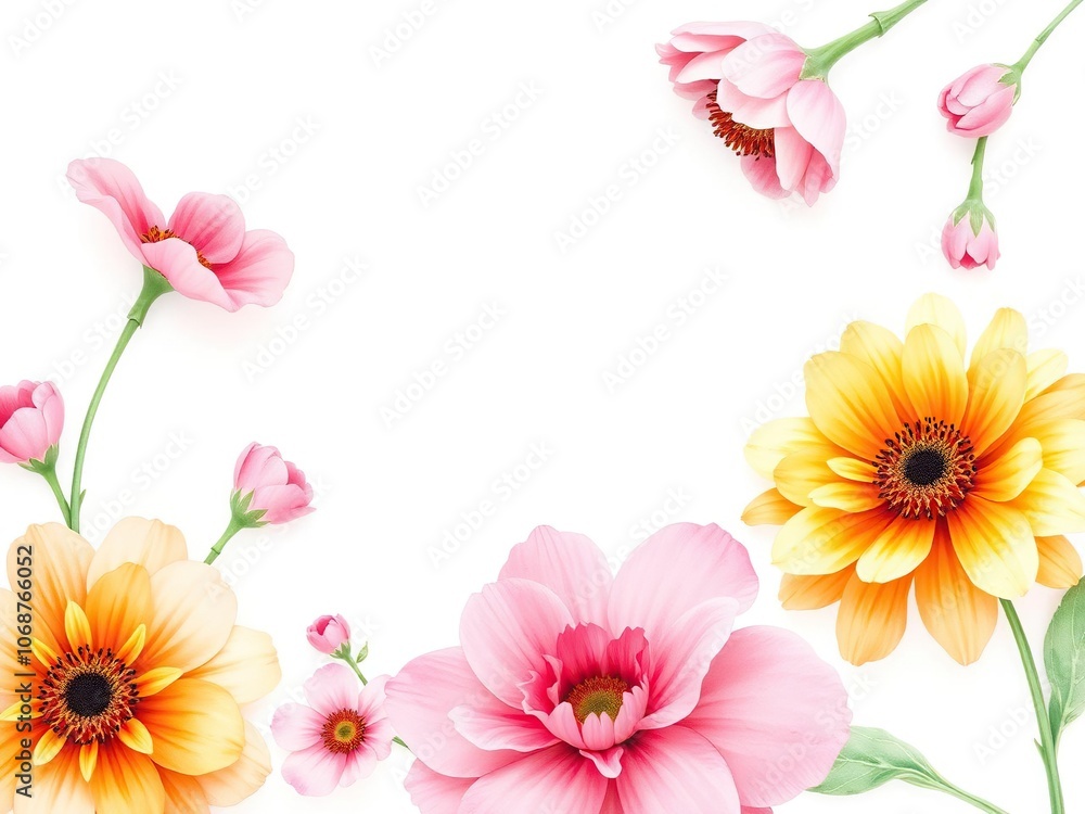 Obraz premium Soft watercolor flowers on a white background, art, floral